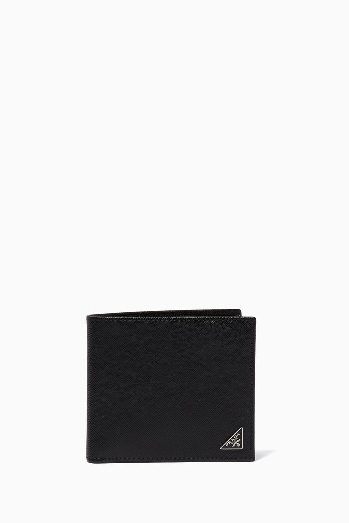 

Black Triangle Logo Saffiano Leather Bill-Fold Wallet
