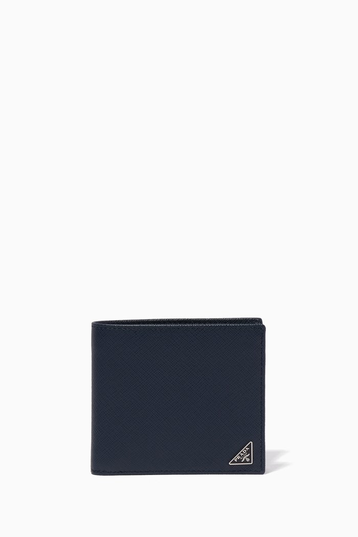 

Dark-Blue Triangle Logo Saffiano Leather Bill-Fold Wallet