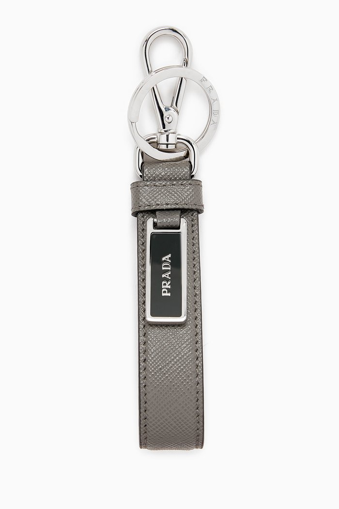 

Logo Keychain in Saffiano Leather, Grey