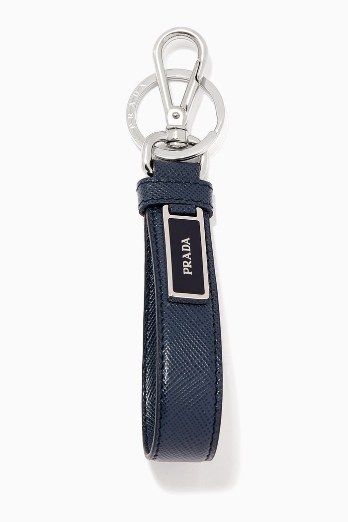 

Logo Key Ring in Saffiano Leather, Blue