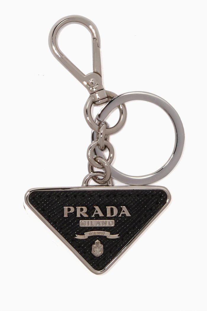 Black & Silver Saffiano Leather Keychain