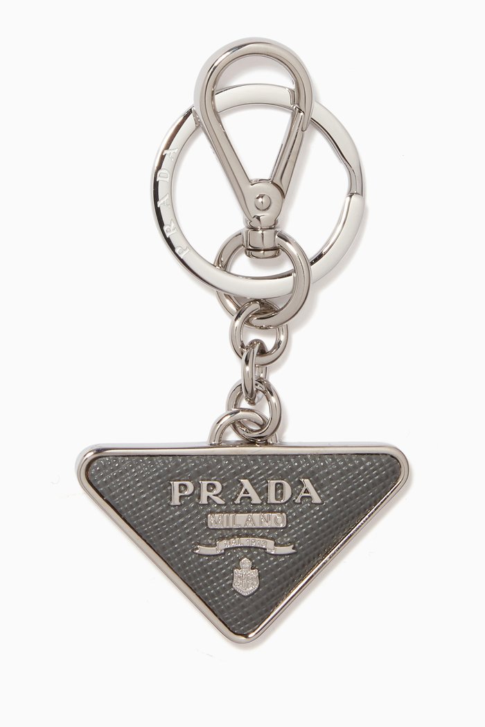 

Keychain in Saffiano Leather & Metal, Grey