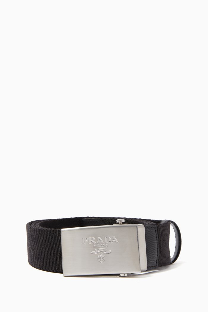 

Silver Logo Plaque Woven Belt, Black