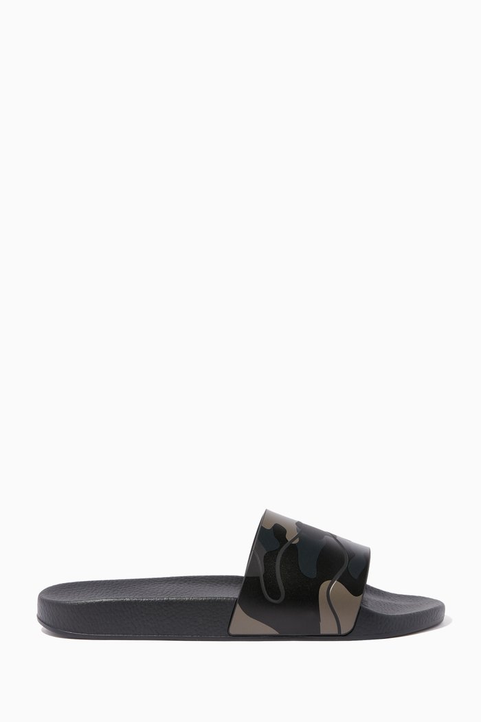 

Valentino Garavani Multi-Coloured Camouflage Print Slides, Black