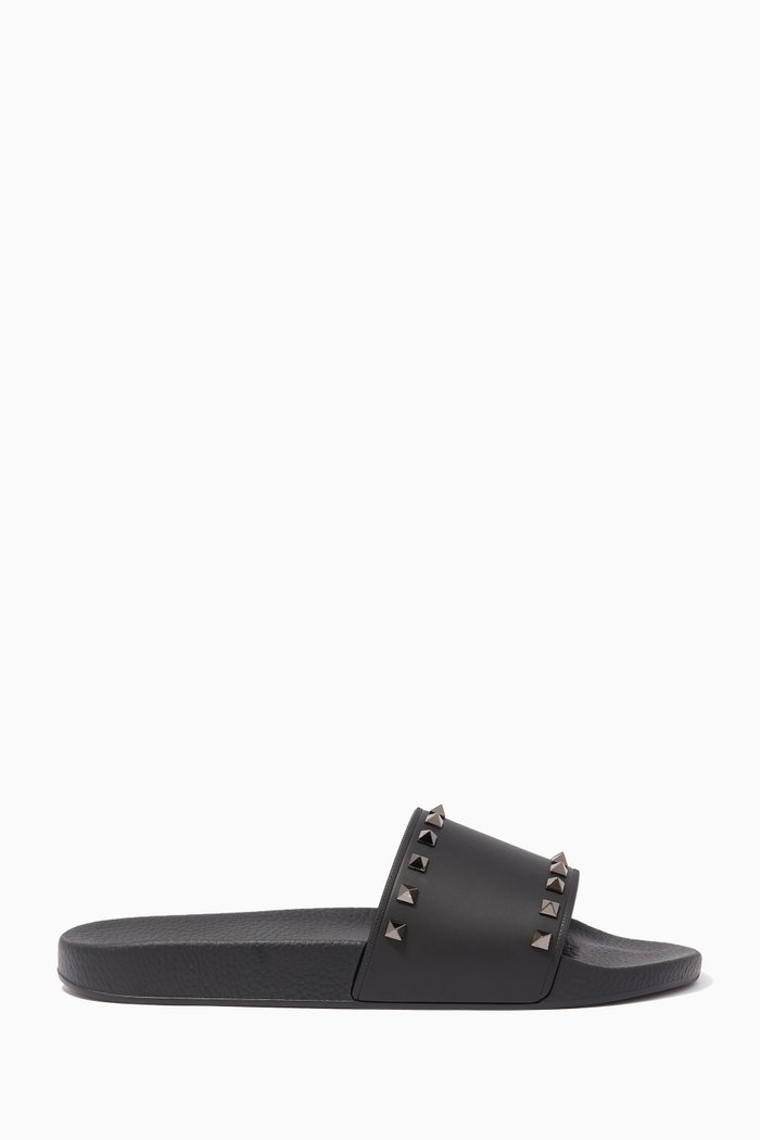 

Valentino Garavani Black Rubber Rockstud Slides