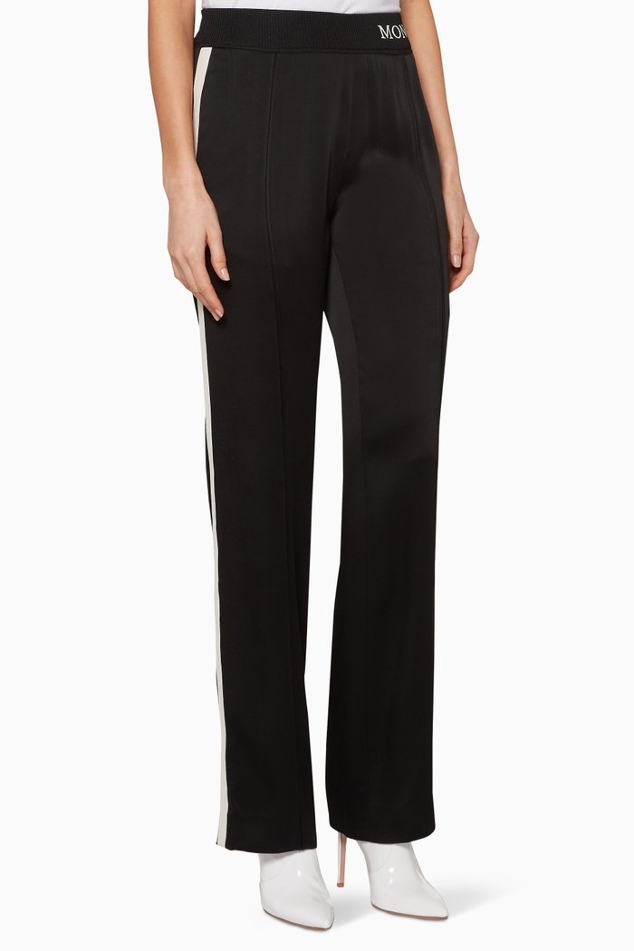 

Black Logo Waistband Wide-Leg Pants
