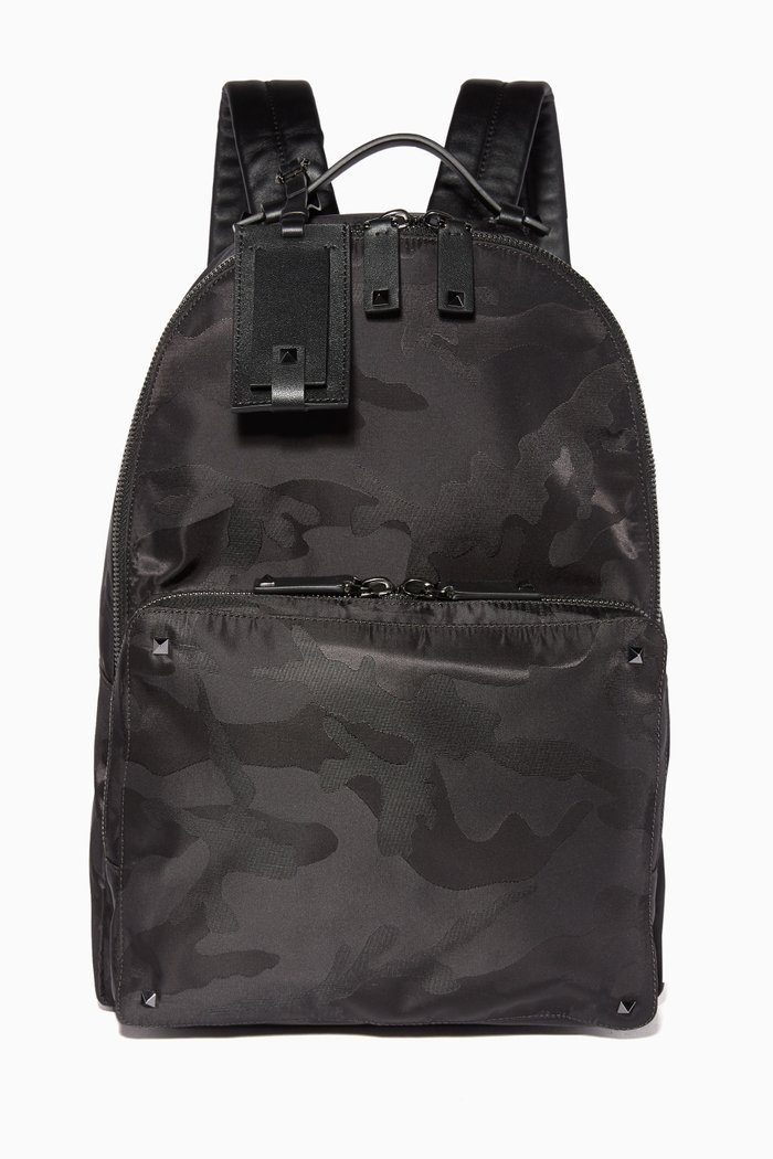 

Valentino Garavani Camo-Print Jacquard Backpack, Black