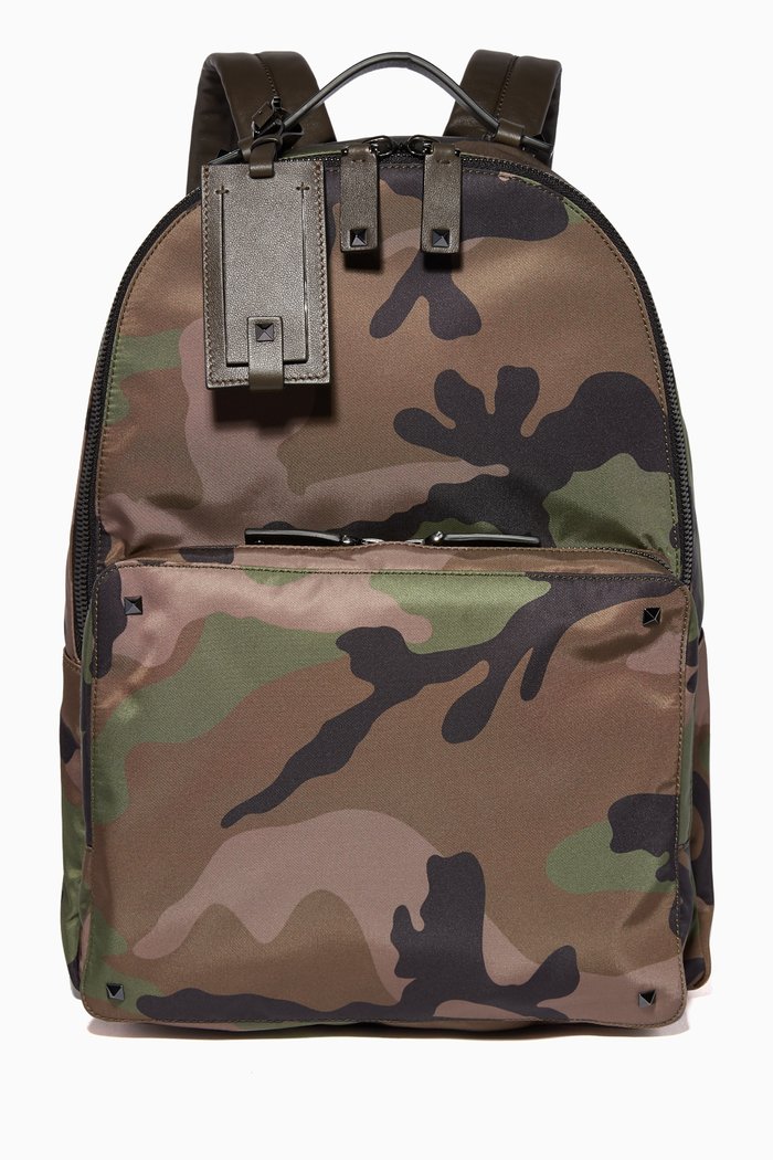 

Valentino Garavani Camo-Print Nylon Backpack, Black