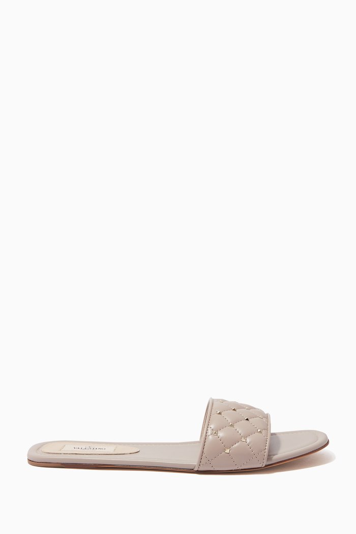 

Beige Quilted Rockstud Slides, Neutral