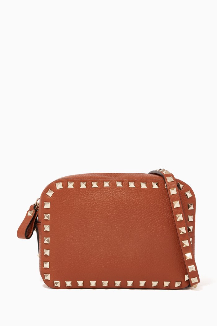 

Rockstud Leather Camera Bag, Brown