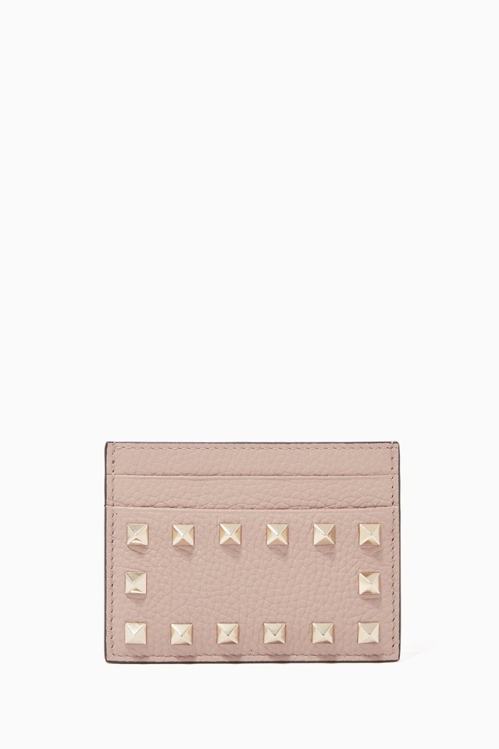 Rockstud Classic Leather Card Holder, Neutral