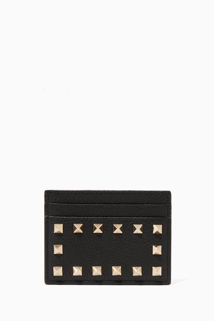

Rockstud Classic Leather Card Holder, Black