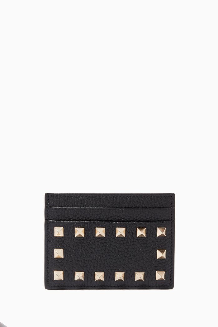 

Rockstud Card Holder in Grainy Leather, Black