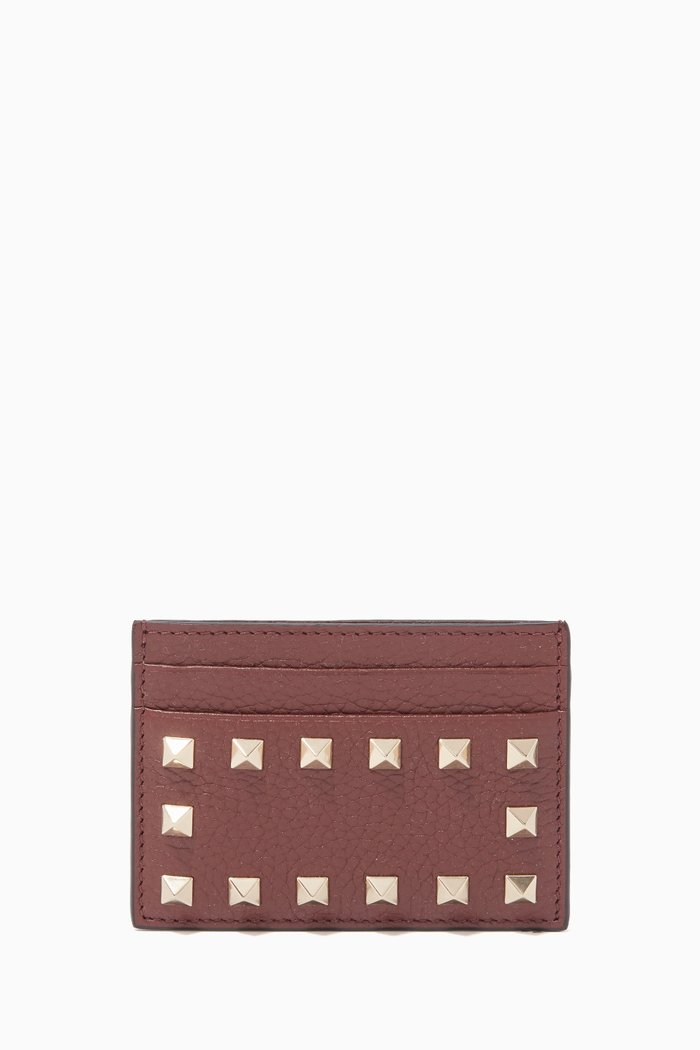 

Rockstud Classic Leather Card Holder, Burgundy