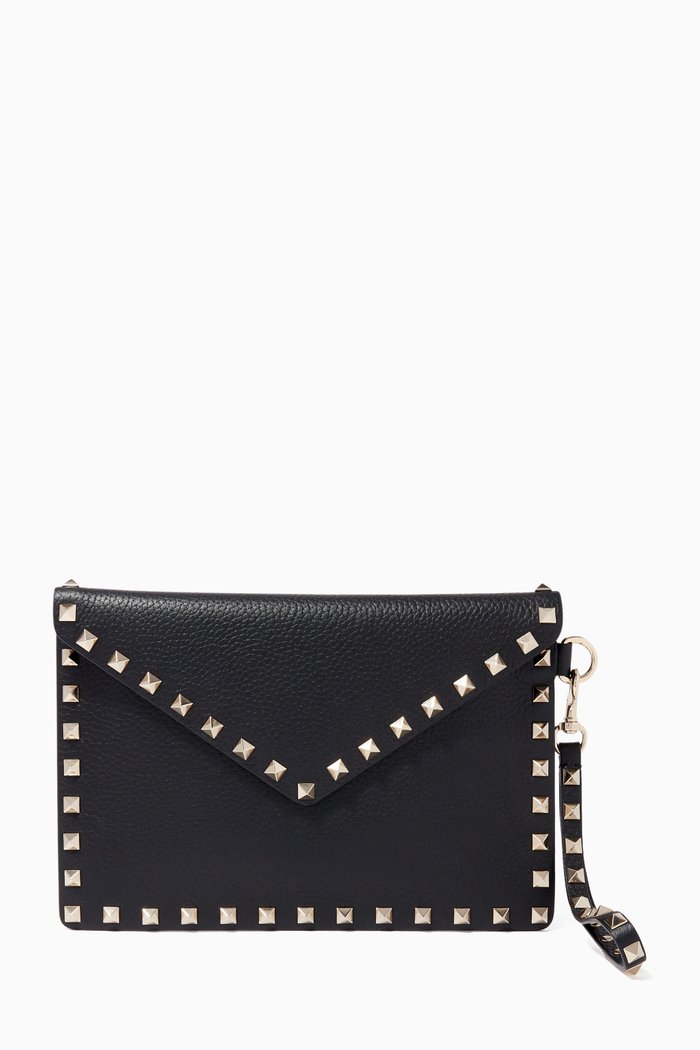 

Black Rockstud Medium Envelope Clutch