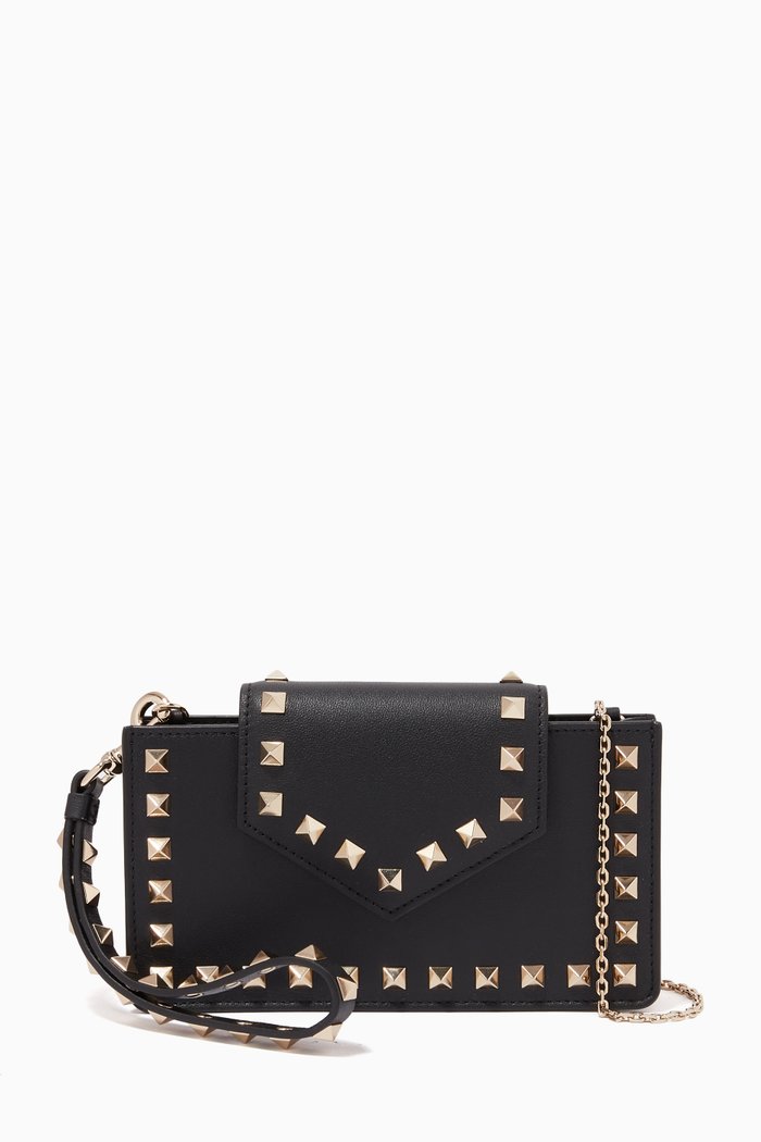 

Valentino Garavani Rockstud Leather Phone Case, Black