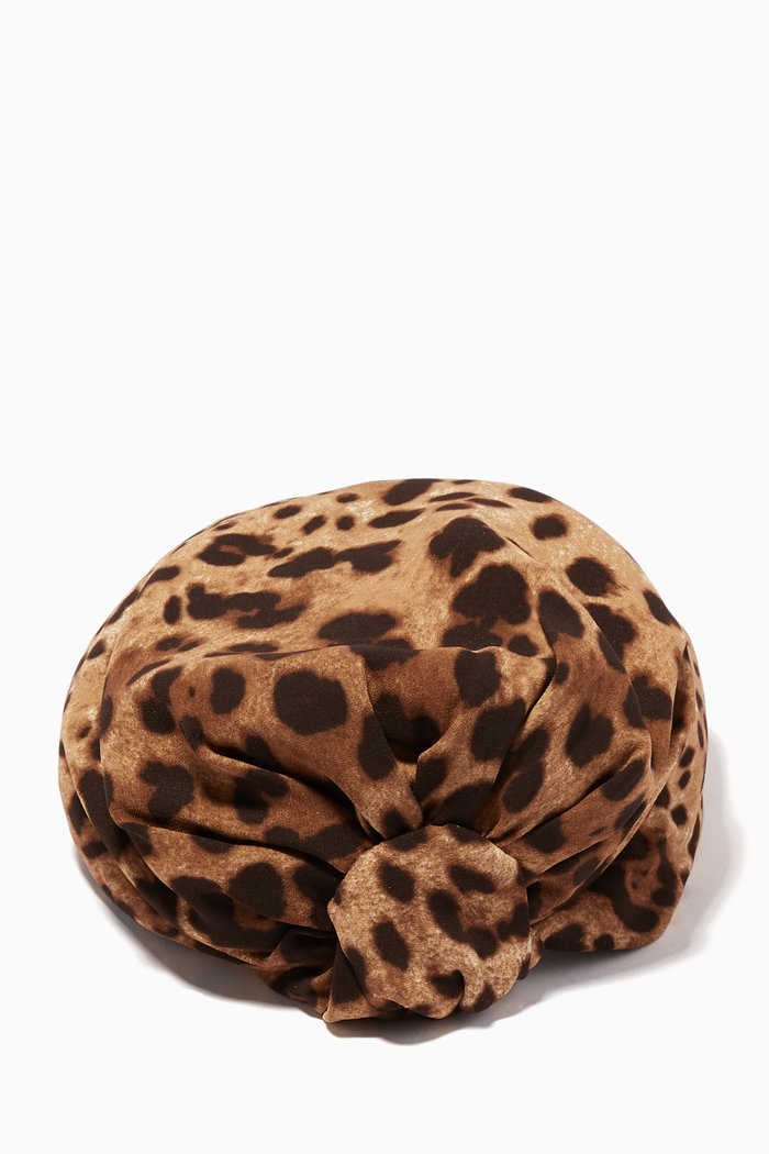 Turban in Leopard-print Stretch Cady, Brown