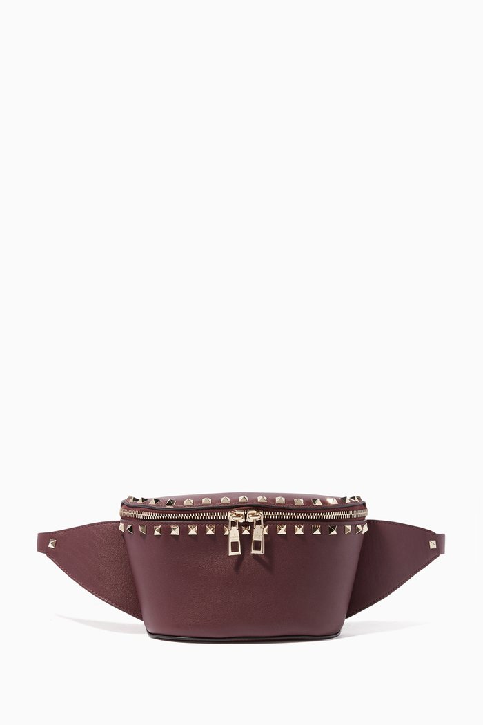 

Burgundy Studs Embellished Belt Bag