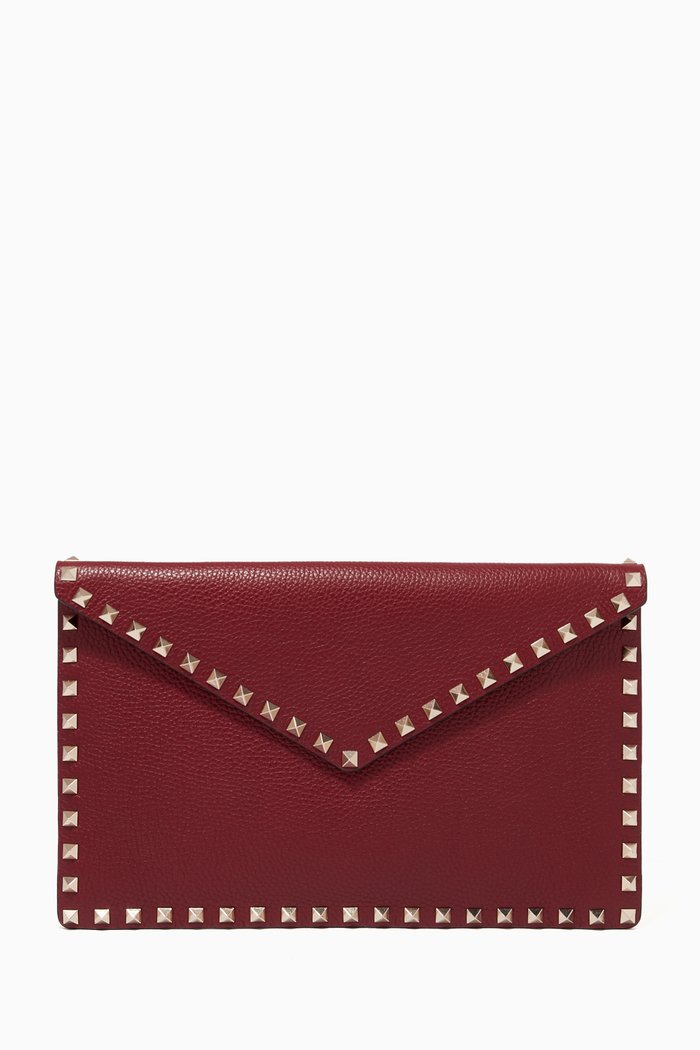 Valentino Garavani Large Rockstud Envelope Pouch in Grainy Leather, Red