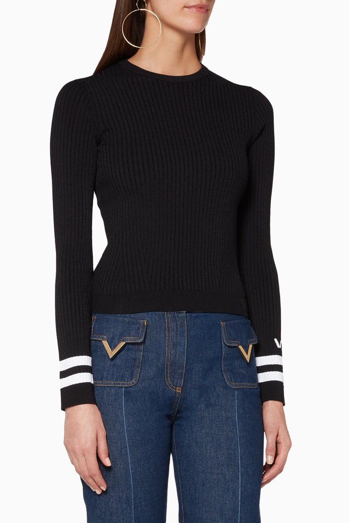 

Black VLTN Stripe Cuffs Sweater