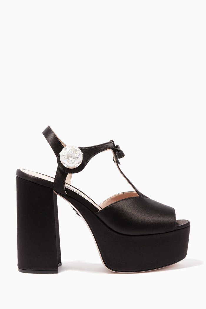 

Satin T-Bar Platform Sandals, Black