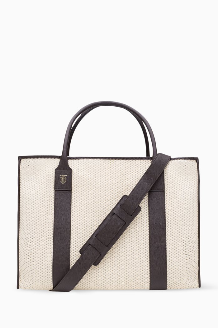 Elektra Tote Bag in Leather & Mesh, Brown
