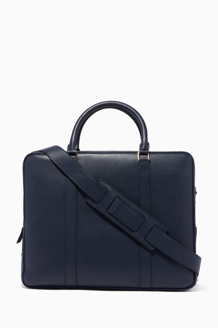 

Navy Warfield Double Leather Briefcase, Blue