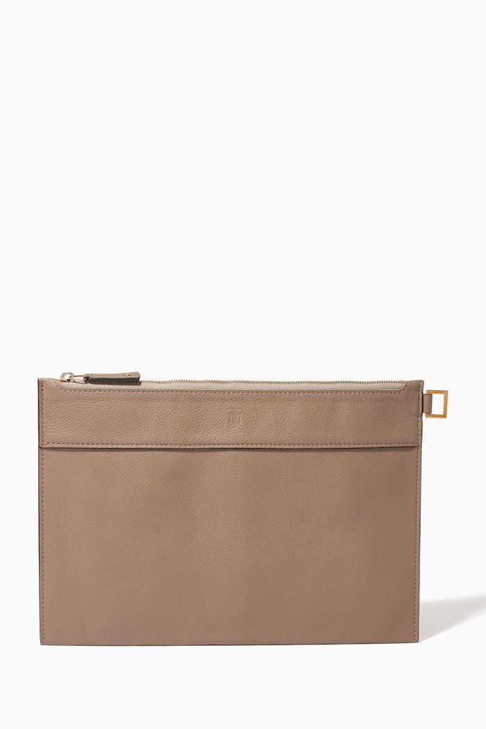 

Medium Calf Leather Pouch, Neutral