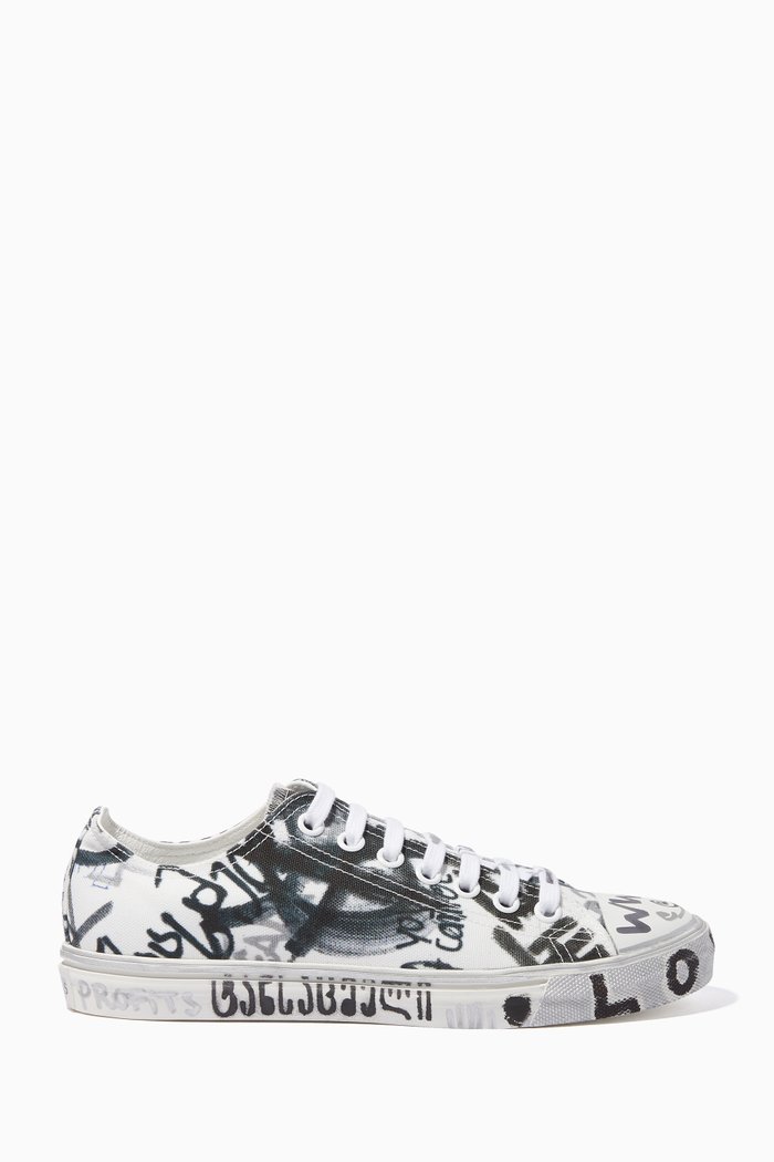 

Graffiti Print Canvas Low-Top Sneakers, White