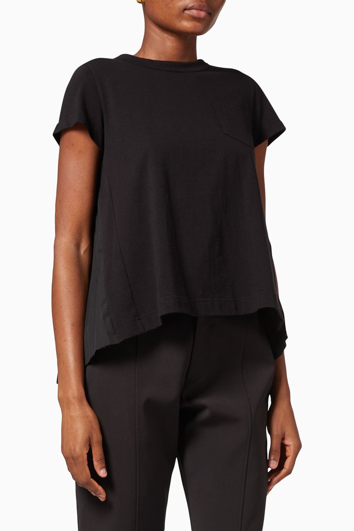 

Suiting Pleated Cotton Top, Black