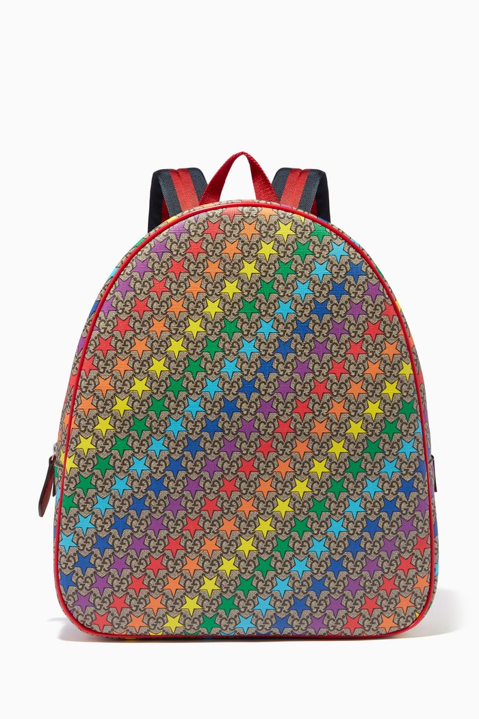 Rainbow Star Print Backpack, Brown
