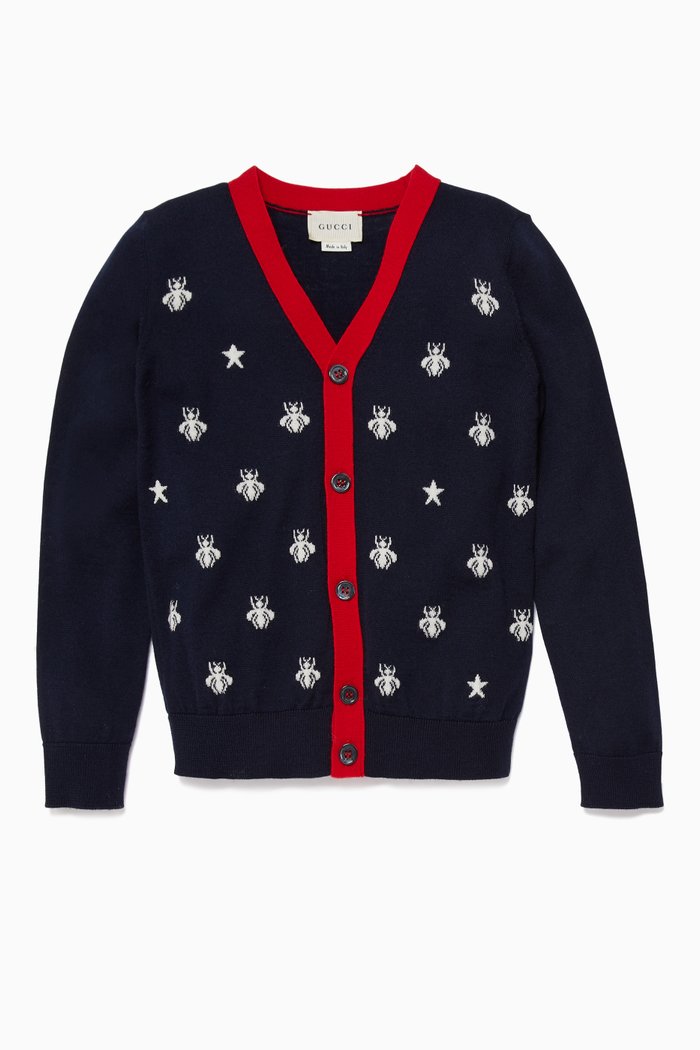 

Navy Bee & Star Motif Cardigan, Blue