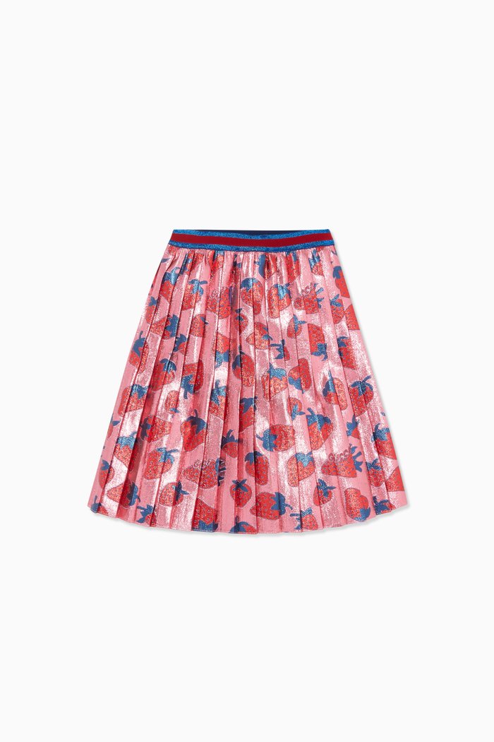 

Strawberry-Print Pleated Skirt, Red