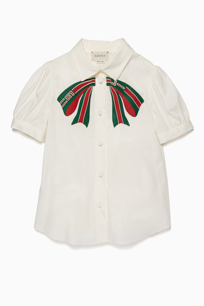 

White Appliqué Bow Cotton Shirt