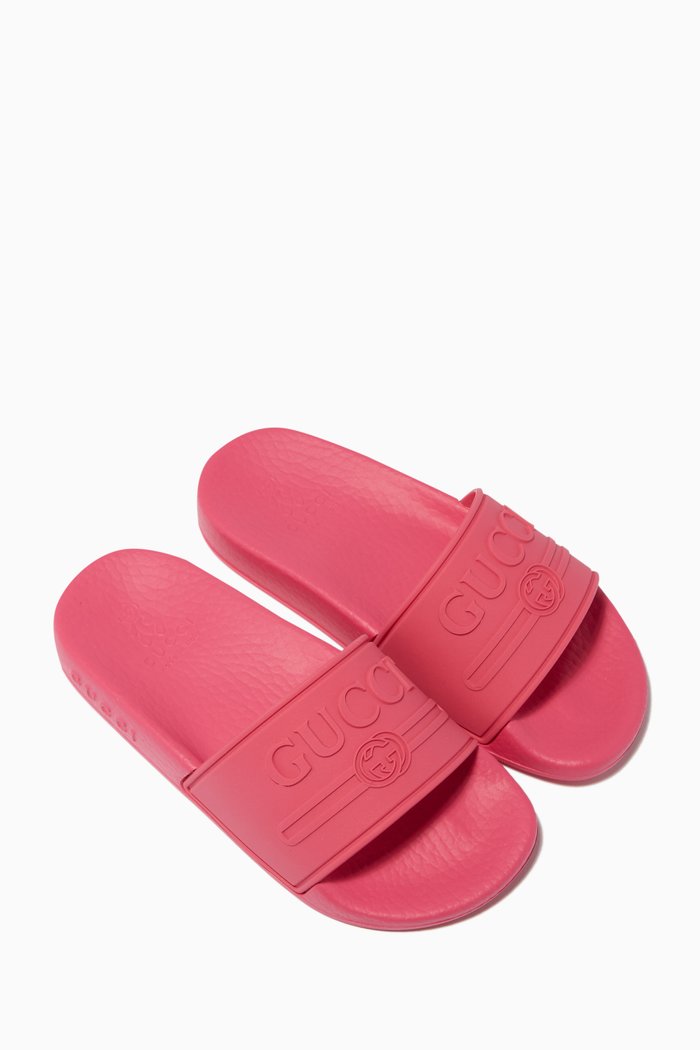 

Fluorescent Fuchsia Logo Rubber Slides, Pink