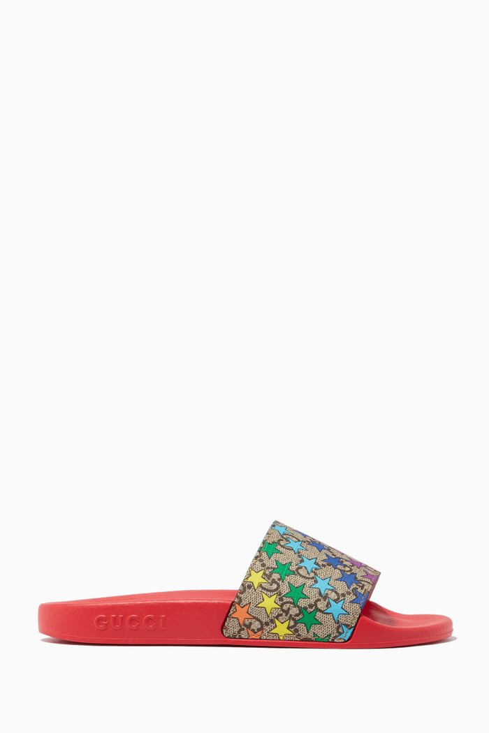 

GG Canvas & Star Slide Sandals, Neutral