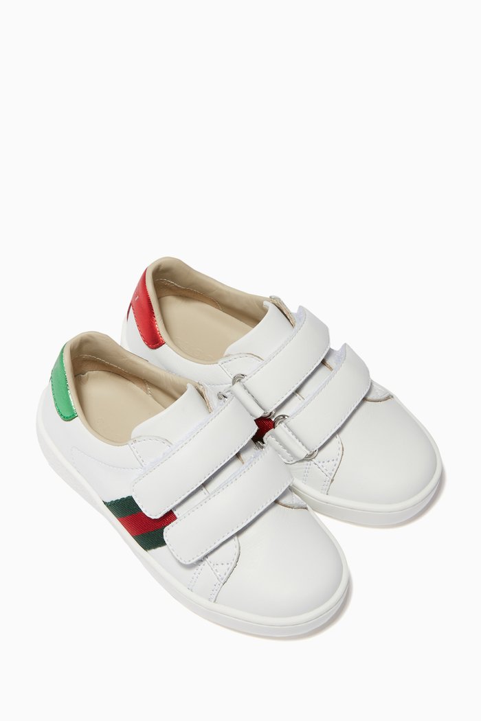 

White Velcro Strap Leather Sneakers