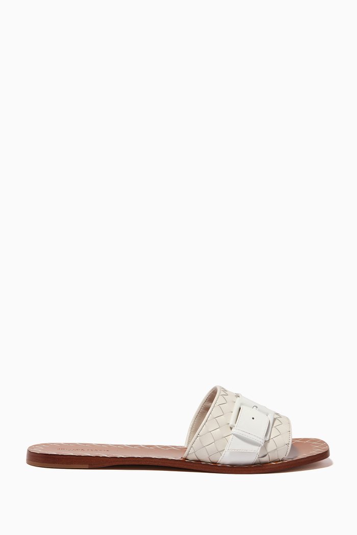 

Ravello Buckle Woven Slides, White