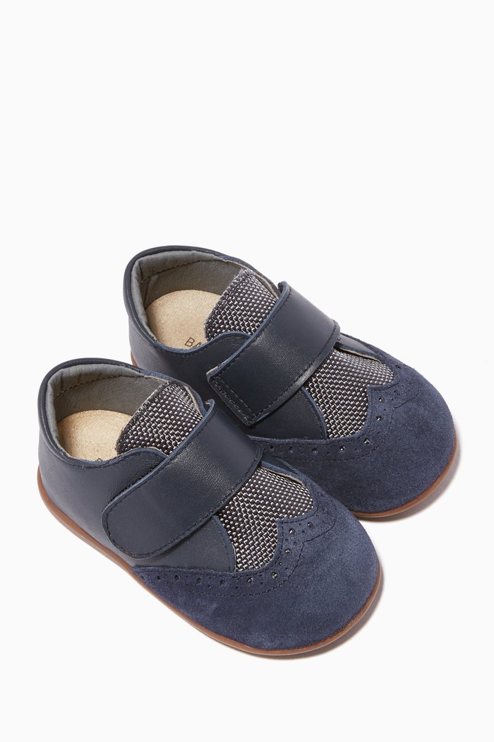 

Leather & Suede Velcro Strap Shoes, Blue