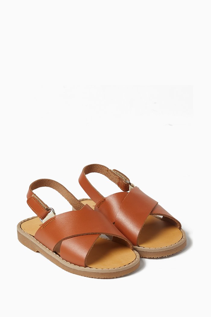

Leather Crossover Sandals, Brown