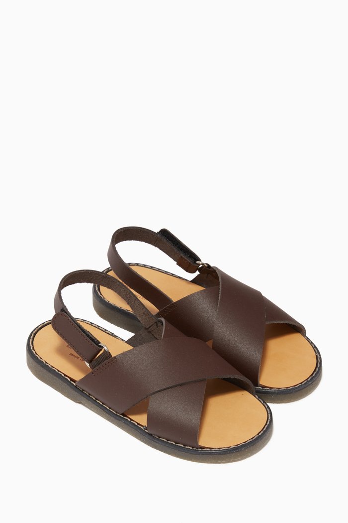 

Leather Flat Strap Sandals, Brown