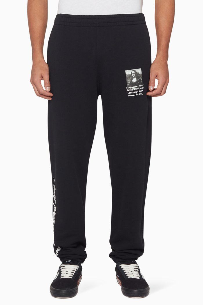 Black Mona Lisa Print Sweatpants