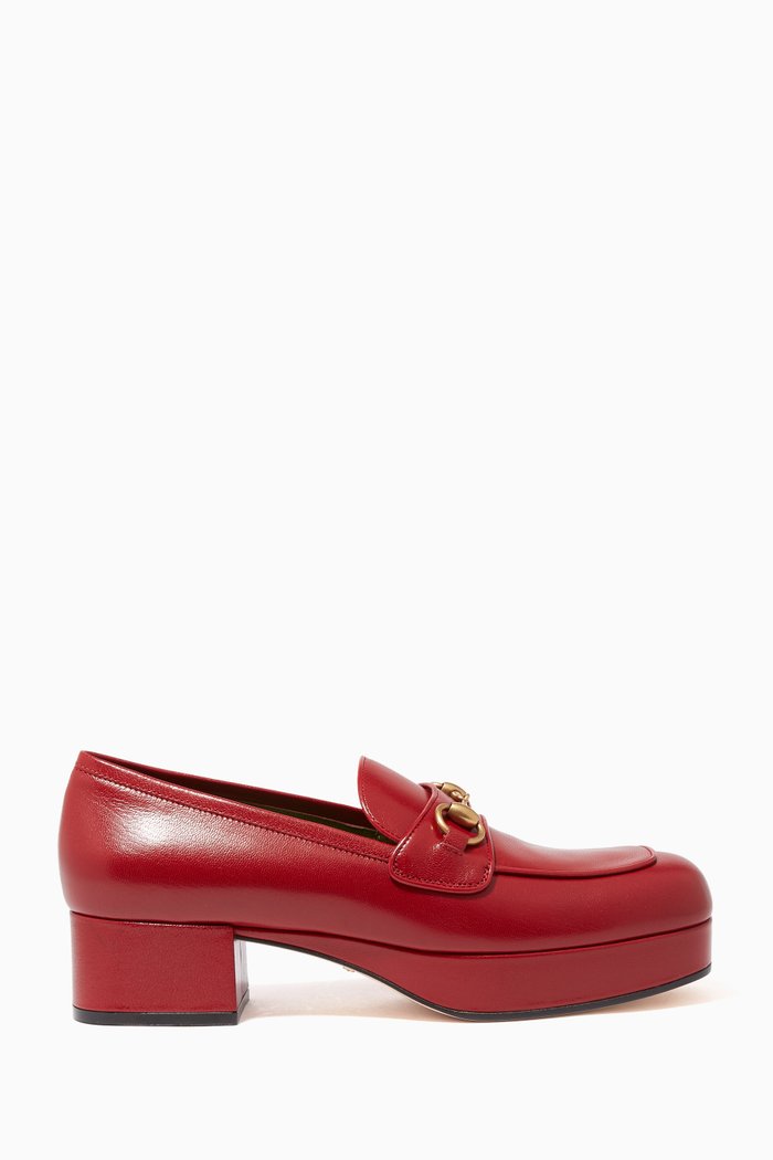 

Leather Platform Loafers, Red