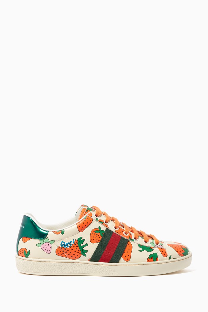 

Ace Strawberry Print Leather Sneakers, White