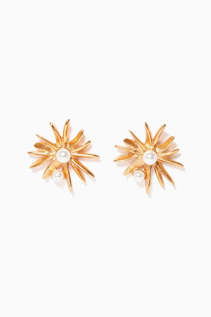 

Gold Tone Pearl Starburst Earrings