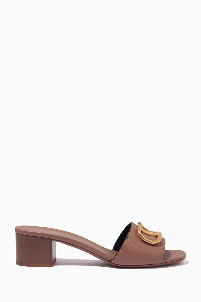 

Valentino Garavani VLOGO Mule Sandals in Grainy Leather, Neutral