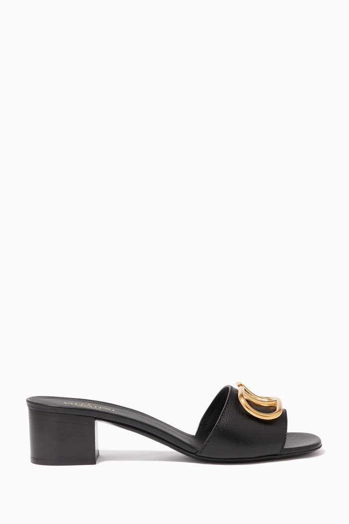 

V Metal Logo Leather Mules, Black