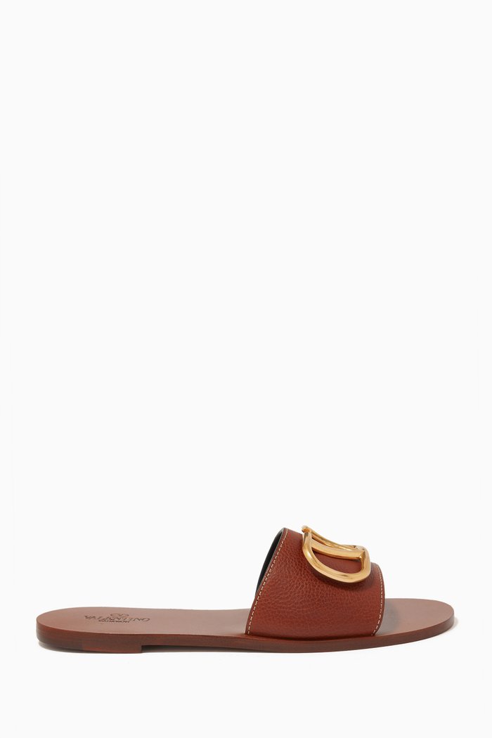 

Valentino Garavani VLOGO Slides in Leather, Brown