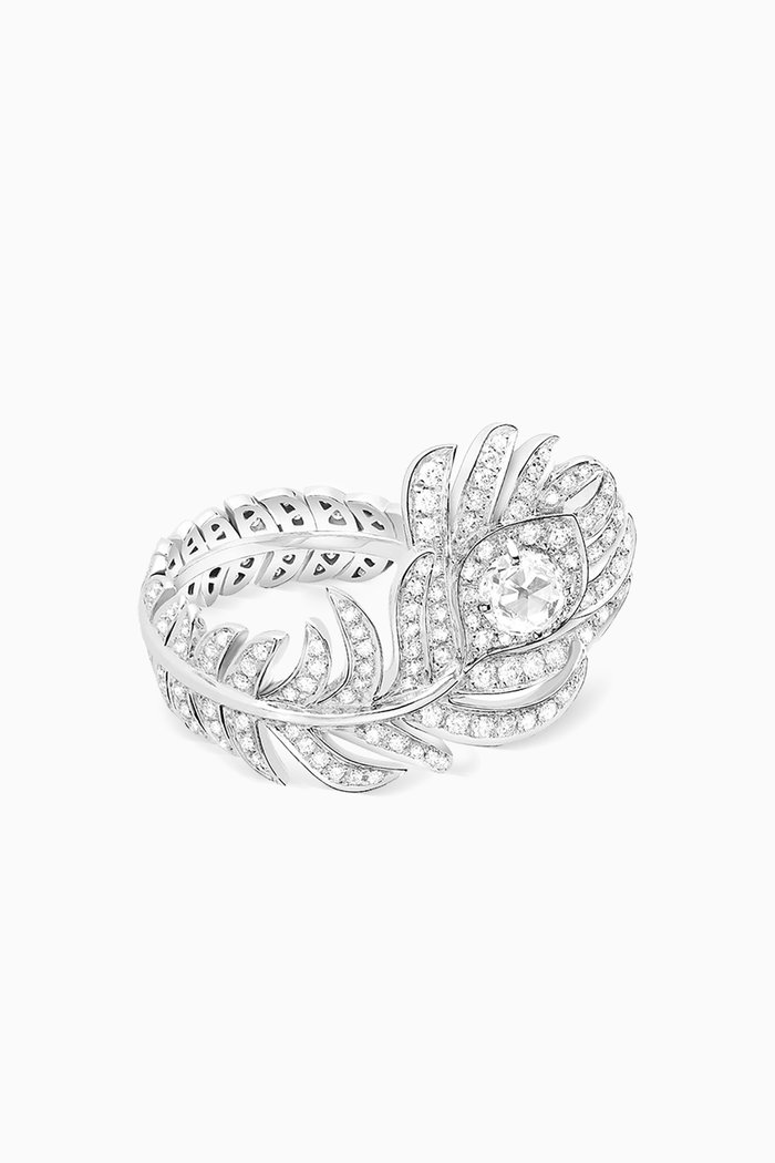 

Plume de Paon Small Diamond Ring in 18kt White Gold, Silver