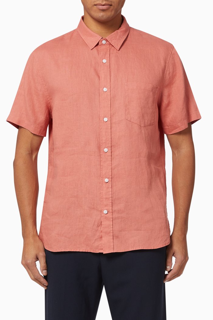 

Short Sleeve Linen Shirt, Orange